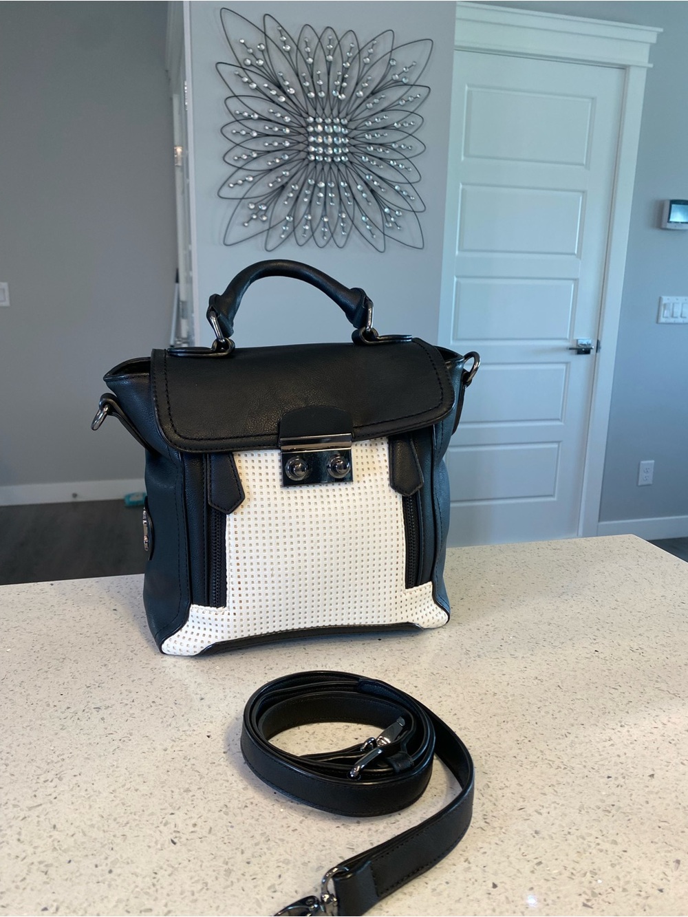 CHRISTIAN LACROIX ~ Black and White Structured Top-Handle Crossbody Bag